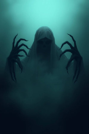 Scary ghost in the fog, halloween, horror conceptの写真素材