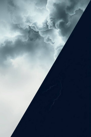 Dark stormy sky with white cumulus clouds. Vector illustration.の写真素材