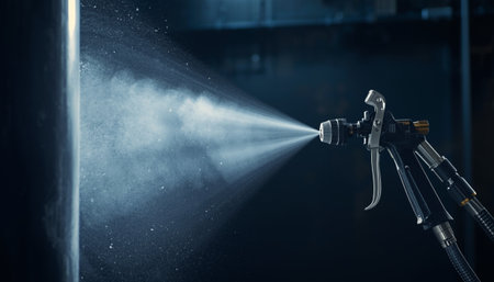 Spray gun spraying water on black background. 3D rendering.の素材