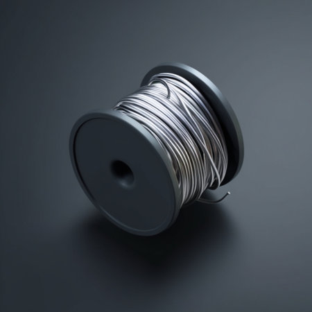 3d rendering of a coil of metal wire on a dark backgroundの素材
