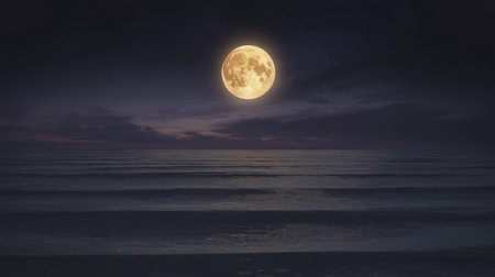Full moon over the sea at night. 3d render illustration.