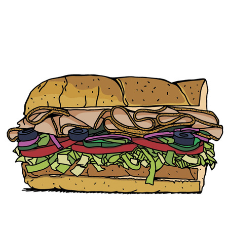 Sub Sandwich with lettuce,tomato,meat, and cheese FCのイラスト素材