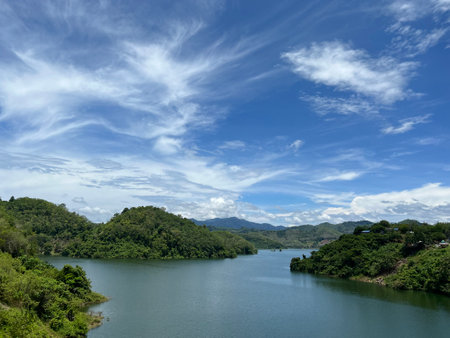 View of Bang Lang Lake or Hala Bala Lake from Tok Ku Chae Bridge (Khoye) is the most famous landmark in Betong, Yala, Thailandの写真素材