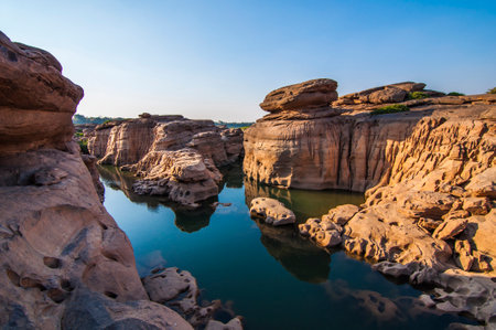 Unseen Thailand stone canyon at Sam Phan Bok in MeKong river, Ubon Ratchathani, Thailandの写真素材
