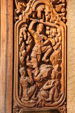 Traditional Thai style pattern decorative at Wat Mahawanaram, Ubon Ratchathani, Thailandの写真素材