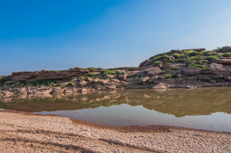 Unseen Thailand stone canyon at Sam Phan Bok in MeKong river, Ubon Ratchathani, Thailandの写真素材