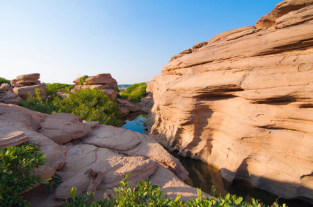 Unseen Thailand stone canyon at Sam Phan Bok in MeKong river, Ubon Ratchathani, Thailandの写真素材