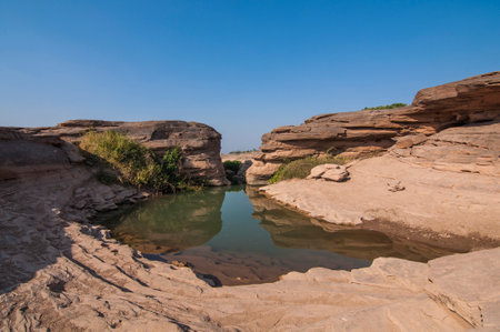 Unseen Thailand stone canyon at Sam Phan Bok in MeKong river, Ubon Ratchathani, Thailandの写真素材