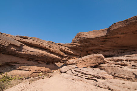 Unseen Thailand stone canyon at Sam Phan Bok in MeKong river, Ubon Ratchathani, Thailandの写真素材