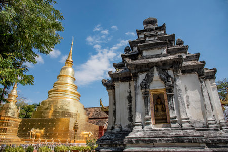 Wat phra singh temple is the most famous landmark in Chiang Mai, Thailandの写真素材