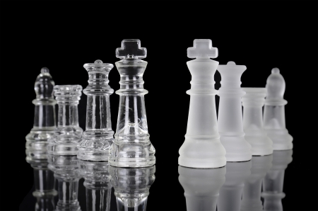 Chess pieces isolated on black background  Beautiful reflection compositionの写真素材