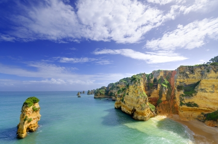 Idyllic beach landscape at Lagos, Algarve,  Portugal の写真素材