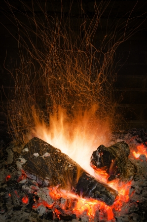 Fire Flames in a fireplaceの写真素材
