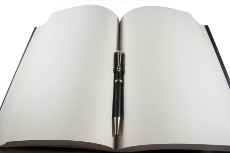 Blank open book with ball penの写真素材