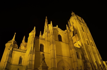 Segovia Cathedral at night  Famous Spanish Landmarkの写真素材