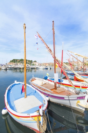 Wooden small boats in the harbour of Sanary sur Mer, in France の写真素材