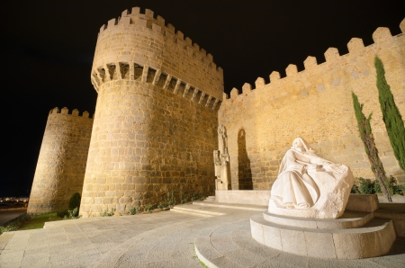 Avila at night, medieval city walls. Castile and Leon, Spain.のeditorial素材
