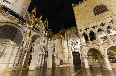 Doge palace at night in Venice, Italy.の写真素材
