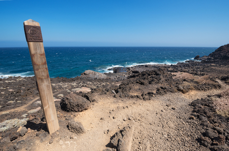 GUIMAR, SPAIN - AUGUST 2. Malpais de Guimar on august 2, 2016. Badlands volcanic landscape in Tenerife, Canary island, Spain.のeditorial素材