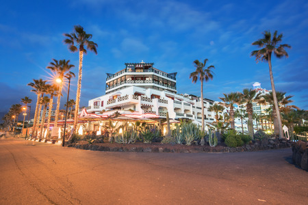 Scenic night view of Las Americas boulevard, in Tenerife, Canary island, Spain.のeditorial素材