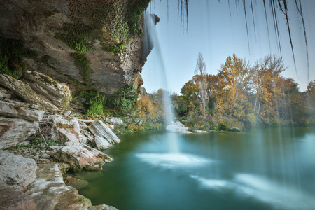 Beautiful cascade at dusk in Pedrosa de Tobalina, Burgos, Spain.の写真素材