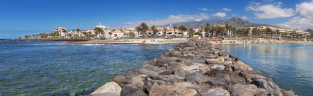 TENERIFE, SPAIN - FEBRUARY 23. Panorama of Las Americas beach on February 23, 2016 in Adeje, Tenerife, Spain.  Las Americas is one of the most popular and touristic resorts, in Tenerife South area.のeditorial素材