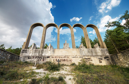 ALCOCERO DE MOLA,  SPAIN - AUGUST 28: Monument in memory of franchist General Emilio Mola on august 28, 2014. was built in 1939. Emilio Mola died in a plane crash near Alcocero in 1937 during the spanish civil war.のeditorial素材
