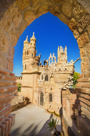 BENALMADENA, SPAIN - APRIL 28: Castle monument of Colomares on April 28, 2014. Is a monument honoring Cristopher Colombus and the discovery of America. Was built between 1987 and 1994 and  It is a combination of several different architechtural styles.のeditorial素材