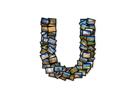 Letter U uppercase font shape alphabet collage made of my best landscape photographs. Version 2.の写真素材