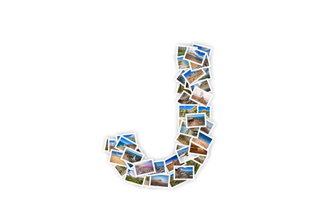 Letter J uppercase font shape alphabet collage made of my best landscape photographs. Version 1.の写真素材