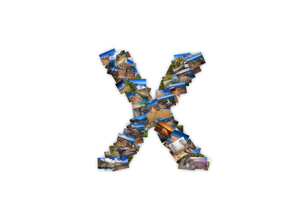 Letter X uppercase font shape alphabet collage made of my best landscape photographs. Version 3.の写真素材