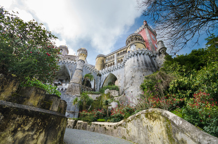 Facade of Pena national palace in Sintra, Portugal.のeditorial素材