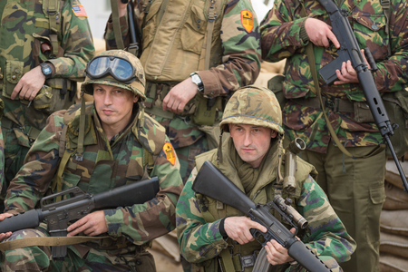Belorado, Spain - May 6, 2017: Berlin wall reenactment,  Military historical reconstruction of...