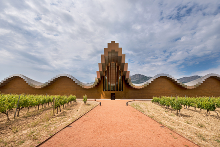 La Guardia, Spain - May 29, 2017: Modern winery of Ysios on May 29, 2017 in Laguardia, Basque Country, Spain This modern winery was designed by Santiago Calatrava.のeditorial素材