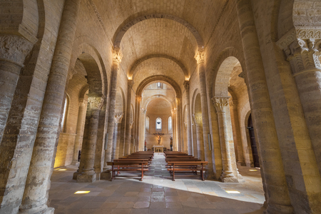 Fromista, Spain - November 9, 2017: Interior of famous romanesque church of Saint Martin on November 9, 2017 in Fromista, Palencia, Spain.のeditorial素材