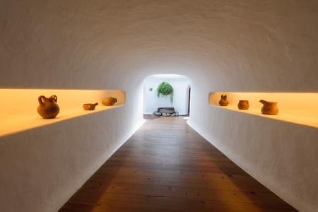 Lanzarote, Spain - February 12, 2018: Interior famous landmark Mirador del Rio, from Cesar Manrique architecht Touristic attraction in Lanzarote, Canary islands.のeditorial素材