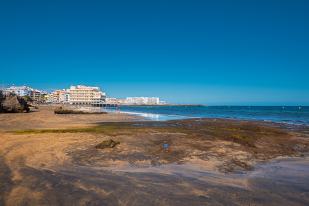 El Medano, Spain: Tourist relaxing in El medano beach, Tenerife, Canary islands, Spain.の写真素材