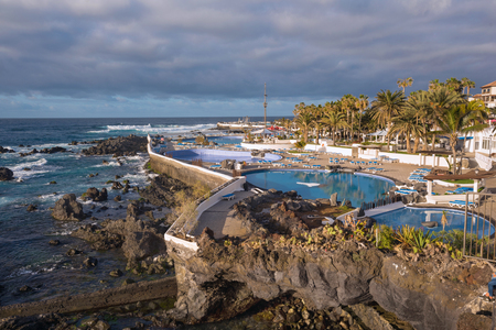 Lago Martianez pools in Puerto de la Cruz, Tenerife, Canary islands, Spain.のeditorial素材