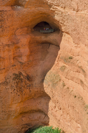 Cave in Las Medulas landscape. Ancient roman gold mines in Leon, Spain.の写真素材