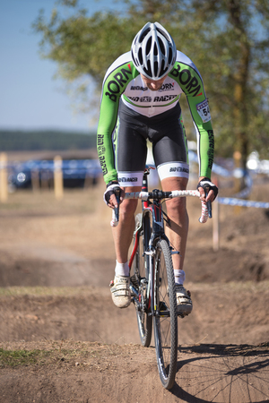 Burgos, Spain - October 12, 2017: A cyclist competes in Fresno de Rodilla II Cyclocross event in Burgos, Spain.のeditorial素材