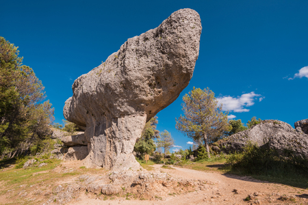 La Ciudad encantada. The enchanted city natural park, group of crapicious forms limestone rocks in Cuenca, Spain.の写真素材
