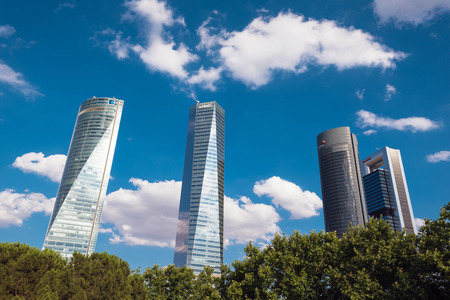 Madrid, Spain - July 15, 2018: Financial district Four skyscraper tower in Cuatro Torres Business Area, in Madrid, Spain.のeditorial素材
