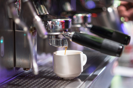 Coffee machine preparing espresso close upの写真素材