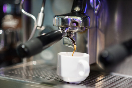 Coffee machine preparing espresso close upの写真素材
