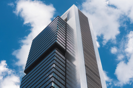 Madrid, Spain - July 15, 2018: Detail of Cuatro Torres Skyscrapers in Madrid, Spain.