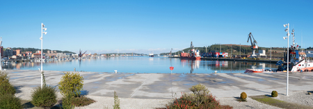 Panorama of industrial port of Aviles city, Asturias, Spain.の写真素材