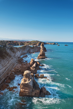 Coastline landscape in Urros de Liencres, Cantabria, Spainの写真素材