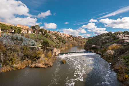 Toledo cityscape, old medieval city over Tajo river, Spain.の写真素材