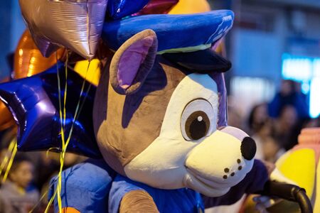 Tenerife, Spain - January 5, 2019: Paw Patrol customized character during Three kings parade celebration. Cabalgata de reyes magos, traditional Spanish epiphany celebration..のeditorial素材