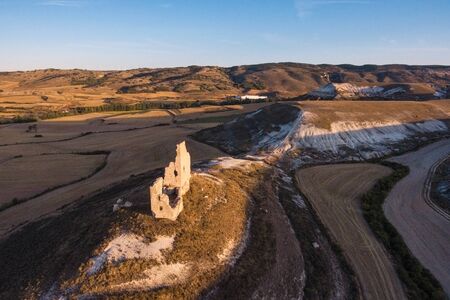 Aerial view of ancient castle ruins in Burgos province, Castile and Leon, Spain.の写真素材